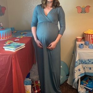 Long blue maternity dress